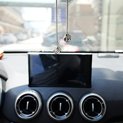 Creative Hanging Dice with Dots Car Metal Pendant Rear View Mirrors Charms Ornament (Silver) - color: Silver