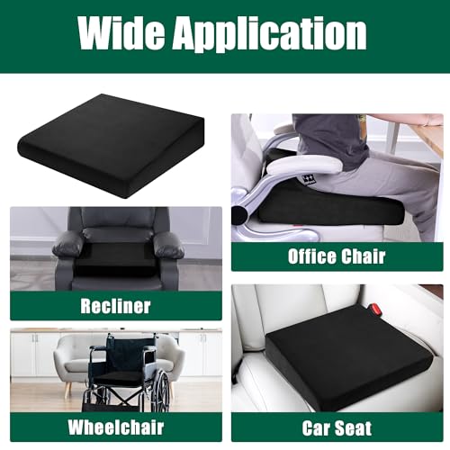 HOMBYS Wedge Recliner Seat Cushion for Long Sitting Chair, Cushion for Elderly Esay to Get Up,5" Thick 20"x20" Large Pressure Relief Seat Cushion for Recliner, Office, Car, Velvet & Foam, Black - color: Black