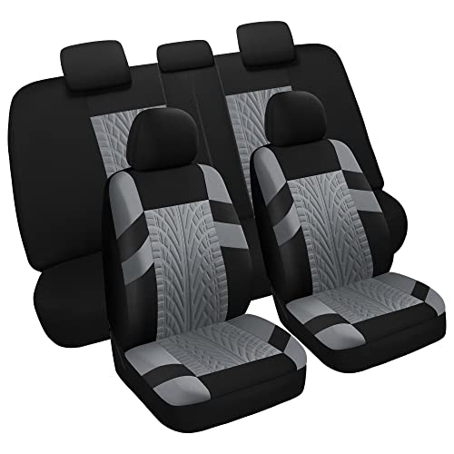 VarCozy Car Seat Covers Full Set, Front & Split Rear Bench for Car, Universal Cloth SUV, Sedan, Van, Automotive Interior Covers, Airbag Compatible - color: Black&Grey, size: Full Set