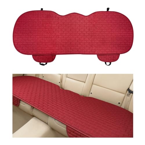Linen Car Seat Cover, Anti-Slip Bottom Bench Protector Rear Seat Pad with Storage Pockets, Comfy Breathable Long Rear Seat Cushion Pad for Most Vehicles, Car Accessories (Rear Wine Red) - color: Rear Wine Red
