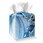 Tissue Box Cover Holder - Blue Marble PU Leather Tissue Box Cover with Bottom Belt, Modern Square Facial Paper Organizer for Tabletop, Bathroom, Kitchen, Car & Office -033 - color: Blue Marble 1