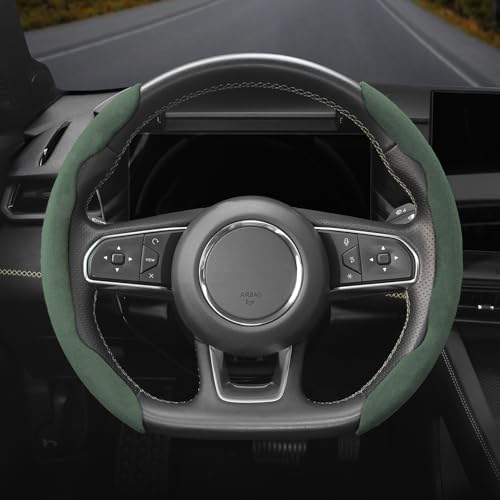 Suede Thin Car Steering Wheel Cover, 2 Piece, Suitable for Round and D Shaped Steering Wheels, Green - color: Green, size: 2pcs: Fits Round/D-Shaped Steering Wheels
