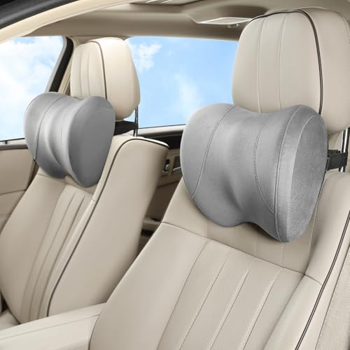 Car Neck Pillow Adjustable Up and Down Style 2 Pack,Car Headrest Pillow for Neck Support Relieves Driving Fatigue, Soft Memory Form and Ergonomic Design Fits Most Heights and Car Seats (Gary) - color: Gary