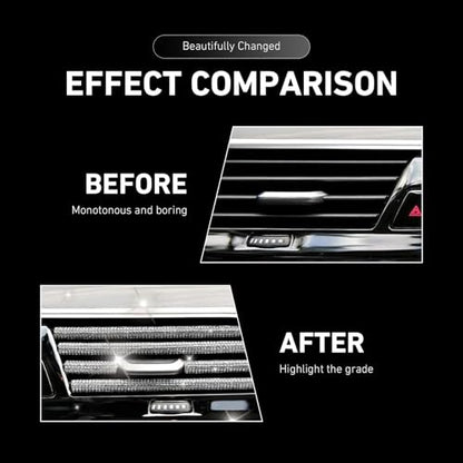 10 PCS Bling Car Vent Outlet Trims, Rhinestone PVC AC Straight Vent Decoration Strip, U-shape Clip-on Trim for Women & Girls, Interior Accessory for Most Vehicles (White)