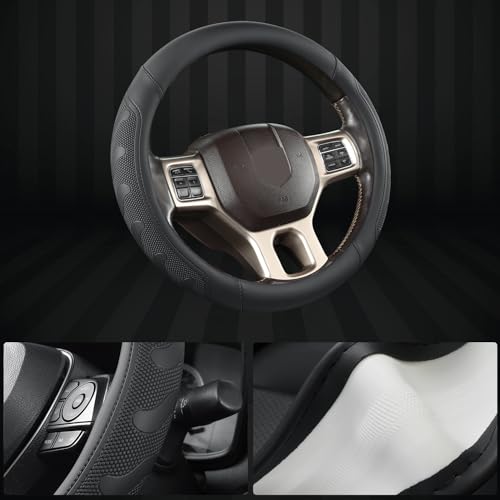 GIANT PANDA Car Steering Wheel Cover for RAM 1500 2500 3500, Compatible with Dodge RAM 15.5-16 inches - Black - color: A-Black