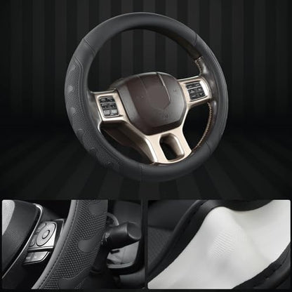 GIANT PANDA Car Steering Wheel Cover for RAM 1500 2500 3500, Compatible with Dodge RAM 15.5-16 inches - Black - color: A-Black