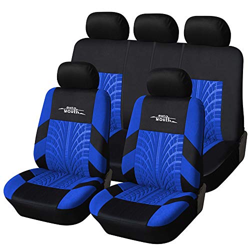 AUTOYOUTH Blue Car Seat Covers Full Set, 3D Tyre Embossed Front Bucket & Split Rear Bench Covers, Airbag Compatible, Quick Setup Universal Fit for Car, SUV, Seat Protectors (9pcs) - color: Blue, size: Full Set (9 pieces)