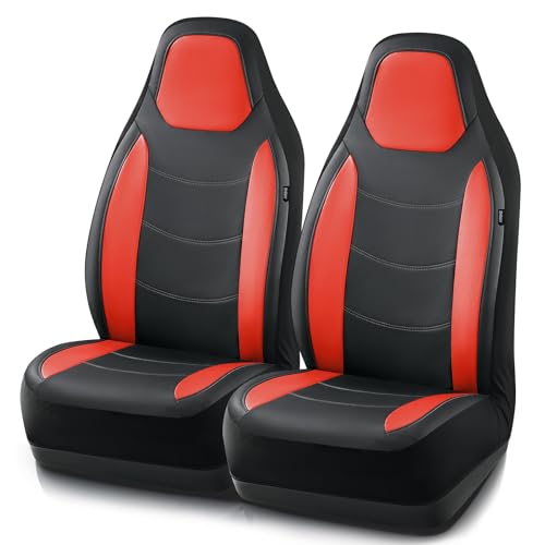 Road Comforts Car Seat Cover, Leather Seat Covers, Automotive High Back Front Car Seat Covers, Airbag Compatible, Universal Fit for Most Cars (Red) - color: Red, size: Front Seat