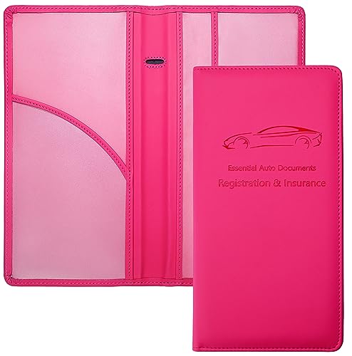 Yarnic Car Registration and Insurance Holder, Car Document Holder with Magnetic Closure, Registration and Insurance Card Holder Car Organizer Glove Box Compartment Organizer for Men Women (Hot Pink) - color: Hotpink