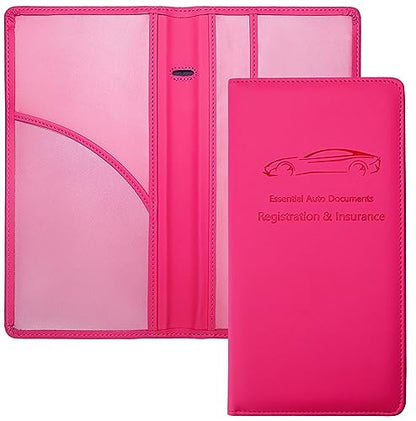 Yarnic Car Registration and Insurance Holder, Car Document Holder with Magnetic Closure, Registration and Insurance Card Holder Car Organizer Glove Box Compartment Organizer for Men Women (Hot Pink) - color: Hotpink