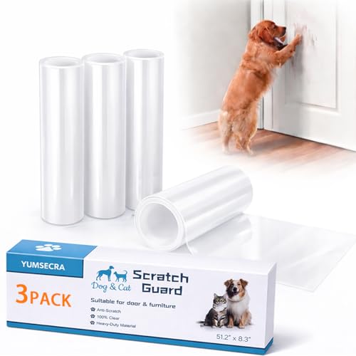 Door Protector from Dog Scratching, 51.2" x 8.2" Cat Scratch Door Frame,Adhesive Protector for Dogs, Anti Dog Scratch Door Guard Clear【3 Pack 】
