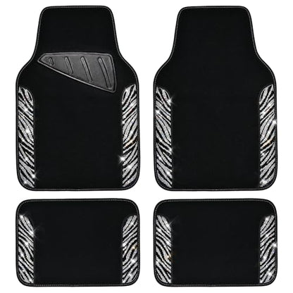 CAR PASS Bling Zebra Car Mats Rhinestones Diamond Waterproof Floor Mat Crystal Sparkly Shining Glitter Carpet Anti-Slip PVC Heel Pad, Universal Fit Automotive SUV,Sedan,4pcs Girly Women, Zebra Diamond - color: Zebra