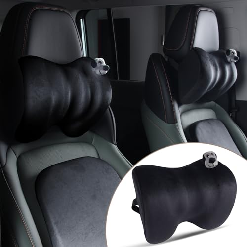 1Pcs Black Car Headrest Memory Foam Neck Pillow 11.8 X 7.8” Soft and Comfortable Seat Head Pillow Cushion Features Adjustable Straps for Most Sedans, SUVs, Home, and Office Settings - color: Black