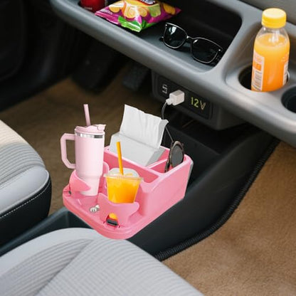 Car Center Console with Adjustable Cup Holders, Universal Center Console Organizer for Truck, Cars, Minivans, Suvs, Truck Floor Console, Bench Seat Center Console (Pink) - color: Pink