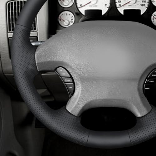 MEWANT Hand Stitch Steering Wheel Cover for Dodge Ram 1500 2002-2003 Dodge Ram 1500 Steering Wheel Wrap Truck Accessory - color: Black Faux Leather&Black Thread