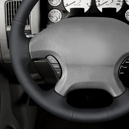 MEWANT Hand Stitch Steering Wheel Cover for Dodge Ram 1500 2002-2003 Dodge Ram 1500 Steering Wheel Wrap Truck Accessory - color: Black Real Leather&Black Thread