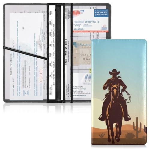 linqin Car Registration and Insurance Card Holder, Western Cowboys Glove Box Organizer Card Document Wallet - color: Western Cowboys