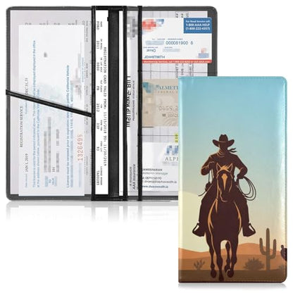 linqin Car Registration and Insurance Card Holder, Western Cowboys Glove Box Organizer Card Document Wallet - color: Western Cowboys