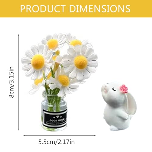 1 Set Car Dashboard Decorations, Mini Daisy Flower in Vase with Bunny, Self Adhesive Ornament for Car Interior and Dashboard Decor