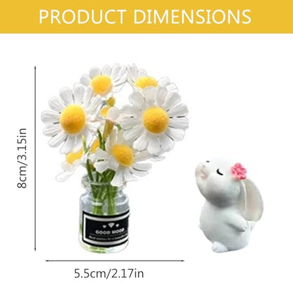 1 Set Car Dashboard Decorations, Mini Daisy Flower in Vase with Bunny, Self Adhesive Ornament for Car Interior and Dashboard Decor
