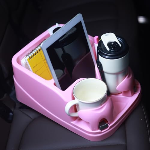 Universal Center Console Organizer for Truck Bench Seat & SUV, Truck Floor Console with Expandable Cup Holders, Fits Silverado Minivan, Stable Transmission Hump Storage Box for Car Backseat (Pink) - color: Pink