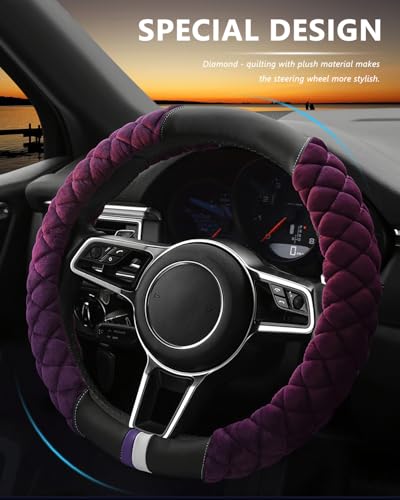 Cxtiy Universal Car Steering Wheel Cover Fluffy Soft Winter Plush Steering Wheel Cover (A-Purple) - color: A-purple