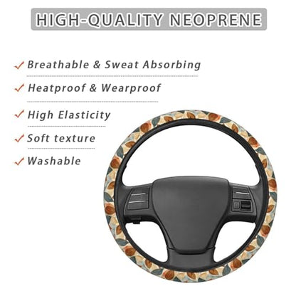 Boho Abstract Mid Century Modern Leaf Steering Wheel Cover for Women Men, Non-Slip Steering Wheel Protector Car Wheel Covers, Universal 15 Inch Fit for Auto, Suvs, Truck - color: Boho Mid Century Modern Leaf