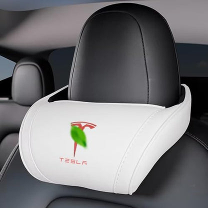 Car Headrest Neck Pillow Support Ergonomic, with Valve Stem Covers Accessory for Driving Seat Fatigue Relief Compatible with Model S X 3 Y & Cybertruck - 1 Piece - color: B. White Ver. 3