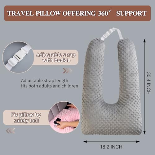 Travel Pillow for Kids Adult in Car - Pillow for Car Sleeping Ultra Large U Shaped with Removable Soft Cover Support Fix Neck and Body Sitting/Sleeping on The Trip (Grey) - color: Grey