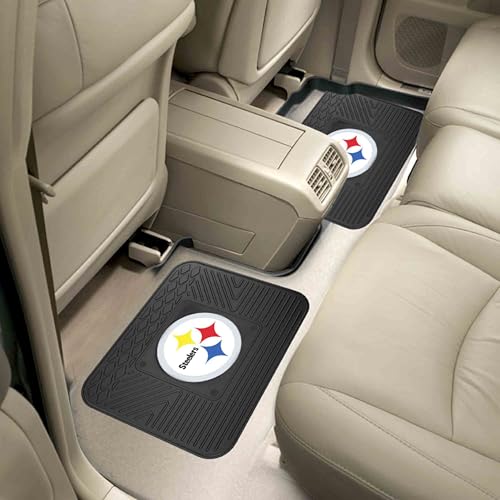 FANMATS NFL - Pittsburgh Steelers 2 Rear Seat Utility Mats | Black | 14"x17" | Circular Steelers Primary Logo