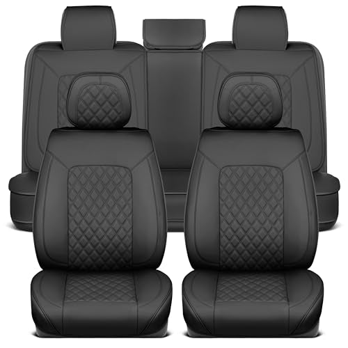 MotorBox Prestige Faux Leather Seat Covers - Semi-Custom Fit Car Seat Covers Full Set - Seat Covers for Trucks & SUV PU Leather Car Seat Covers - 2 Front Seat Interior Covers & 1 Back Bench Seat Cover - color: Black/Onyx Trim (Full Set), size: Full Set (F