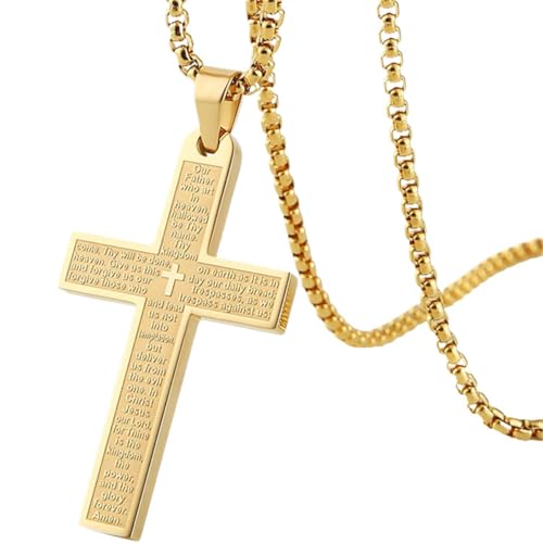 KITUREK Cross Necklace Pendant Car Mirror Hanging Accessories, Stainless Steel Cross Car Rear View Charm with Bible Verse for Car, Truck, Home, Hanging Cross Car Ornament for Men Women (Gold) - color: Gold