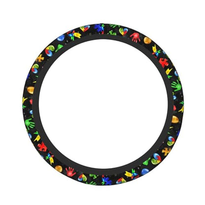 Autism Awareness Steering Wheel Cover Anti-Slip,Sweat Absorption Universal 15 inch Steering Wheel Covers Cute car Accessories for Men Women - color: Black 2
