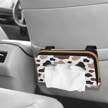 Biyejit Car Tissue Holder, Brown Black Cow PU Leather Tissue Holder, Durable Sun Visor Tissue Holder Napkin Holder, Car Backseat Tissue Case Dispenser, 1 Pack - color: Brown Black Cow, size: 1 Pack