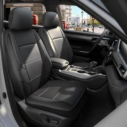 GIANT PANDA Front Seat Covers for Chevy Silverado & GMC Sierra 1500 2500 3500 2007-2026 Crew Extended Double Cab Pickup,Custom Fit Chevy & GMC Truck Seat Protectors,Faux Leather (Black) 2-Pack - color: Black-Classic Style