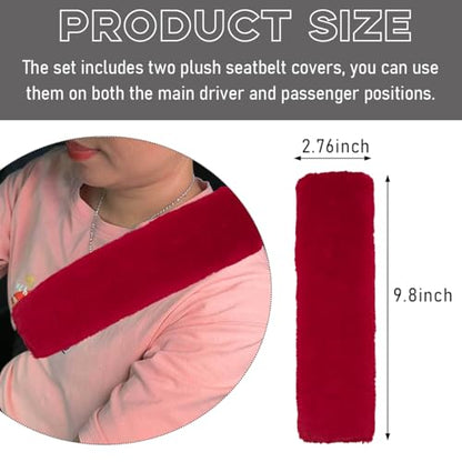 2 PCS Seat Belt Shoulder Pads, Soft Fluffy Plush Seat Belt Shoulder Strap Covers, Comfy Warm Seat Belt Strap Cover Shoulder Cushion for Adult Children, Car Accessories (Wine Red) - color: Wine Red
