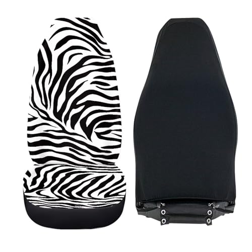 Black-White Zebra Print Car Seat Covers 2pcs Universal Fit Front Car Interior Seat Protectors Polyester Fabric - color: Black-white Zebra