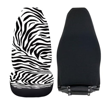 Black-White Zebra Print Car Seat Covers 2pcs Universal Fit Front Car Interior Seat Protectors Polyester Fabric - color: Black-white Zebra