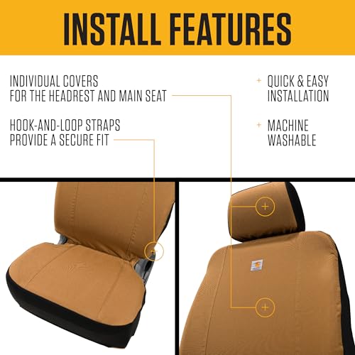 Carhartt Universal Nylon Duck Canvas Fitted Bucket Seat Cover, Durable Seat Protection with Rain Defender, Single, Bluestone - color: Bluestone, size: One Size