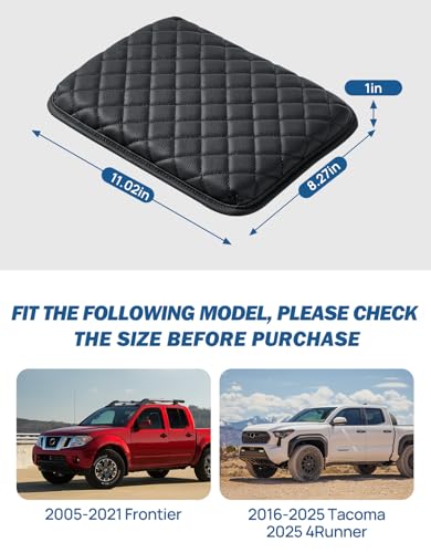 JOYTUTUS Center Console Cover Compatible with 2016-2025 Tacoma & 2025 4Runner & 2005-2021 Frontier, Leather Armrest Cover for Car, Middle Console Cover Lid, Car Arm Rest Cover Pad Cushion - color: Black, size: 11.02" x 8.27"