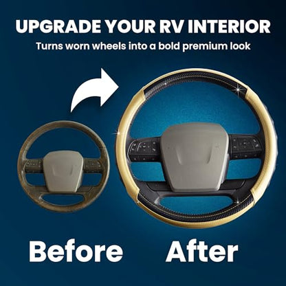 18 Inch Semi Truck Steering Wheel Cover for Freightliner Cascadia, Kenworth T680 T880, Peterbilt 579 & Volvo VNL – Heavy Duty Anti-Slip Leather Grip for Big Rig Class 8 Trucks – Brown - color: Tan