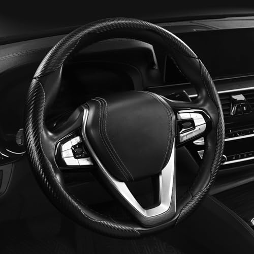 Carbon Fiber Steering Wheel Cover 3pcs Anti-Slip Car Steering Wheel Accessories Snap on Grip 15 inch Universal Matte Black
