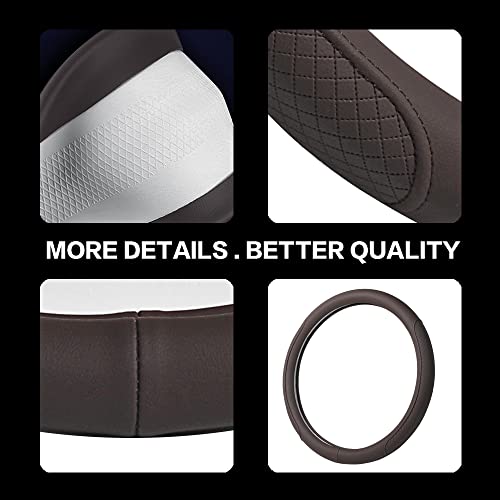 Microfiber Leather Steering Wheel Cover with Classic Embossing, Anti-Slip Breathable Auto Car Wheel Protector, 15 Inch, Coffee - color: Coffee