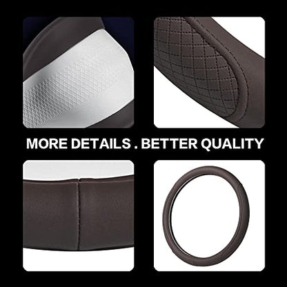 Microfiber Leather Steering Wheel Cover with Classic Embossing, Anti-Slip Breathable Auto Car Wheel Protector, 15 Inch, Coffee - color: Coffee