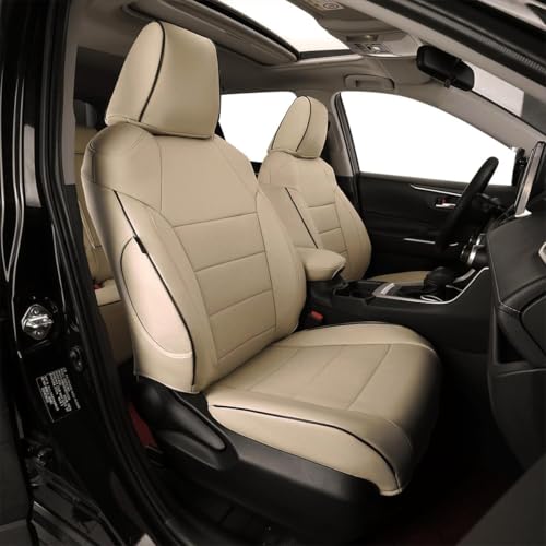 EKR Rav4 Seat Covers Custom Fit for Toyota RAV4 Adventure,TRD-Off Road 2019 2020 2021 2022 2023 2024, Leather Car Seat Cover Full Set for SUV,Faux Leather(Beige) - color: Beige, size: 2019-2024 Rav4 Adventure/TRD-OFF Road