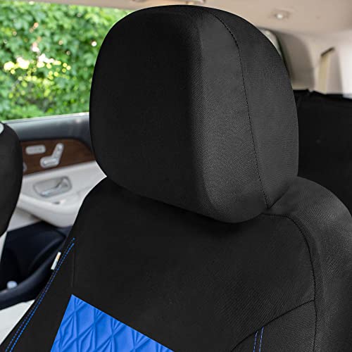 Universal Fit Diamond Stitched Flat Cloth Car Seat Covers Full Set - Blue - color: Blue