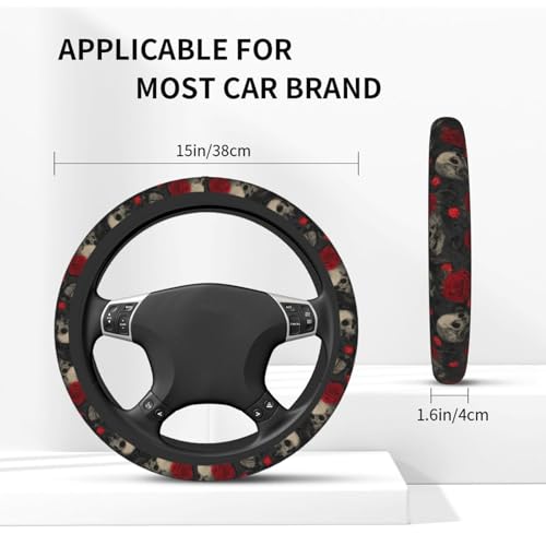 Halloween Skull Steering Wheel Cover Elastic Non-Slip Car Steering Wheel Covers with Seat Belt Shoulder Pad for Women Men - color: Halloween Skull