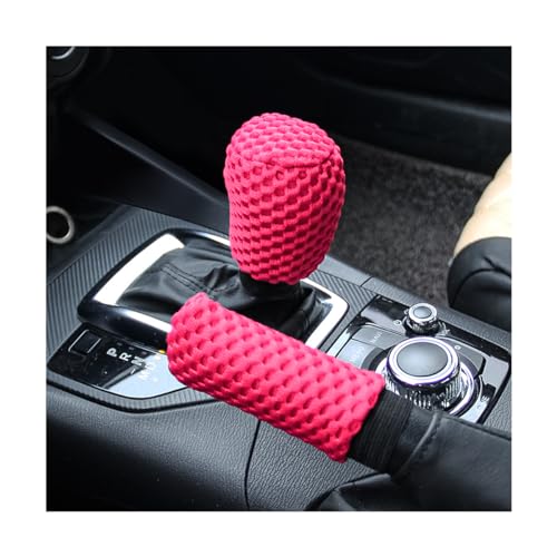 AUCELI 2 Pack Car Gear Shift Knob Cover & Handbrake Cover, Automotive Anti-Slip Breathable Comfortable Handbrake Gear Shift Protector, Vehicle Interior Accessories for SUV Truck RV (Rose Red) - color: Rose Red