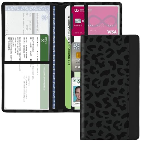 Car Registration and Insurance Holder, with Magnetic Closure for License, Cards and Documents, All Vehicle Needs and Car Accessories (Leopard-Black) - color: Leopard-Black