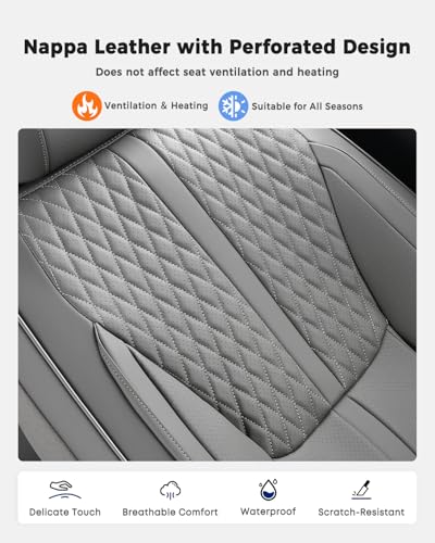 Huidasource Gray Back Seat Covers, Luxury Nappa Leather Rear Seat Cover with Velcro Adjustable, Child Seats, Ventilation Holes, Seat Belts, Back Seat Car Cover Fit for Most Cars SUV Trucks, Gray - color: R# Gray, size: Rear